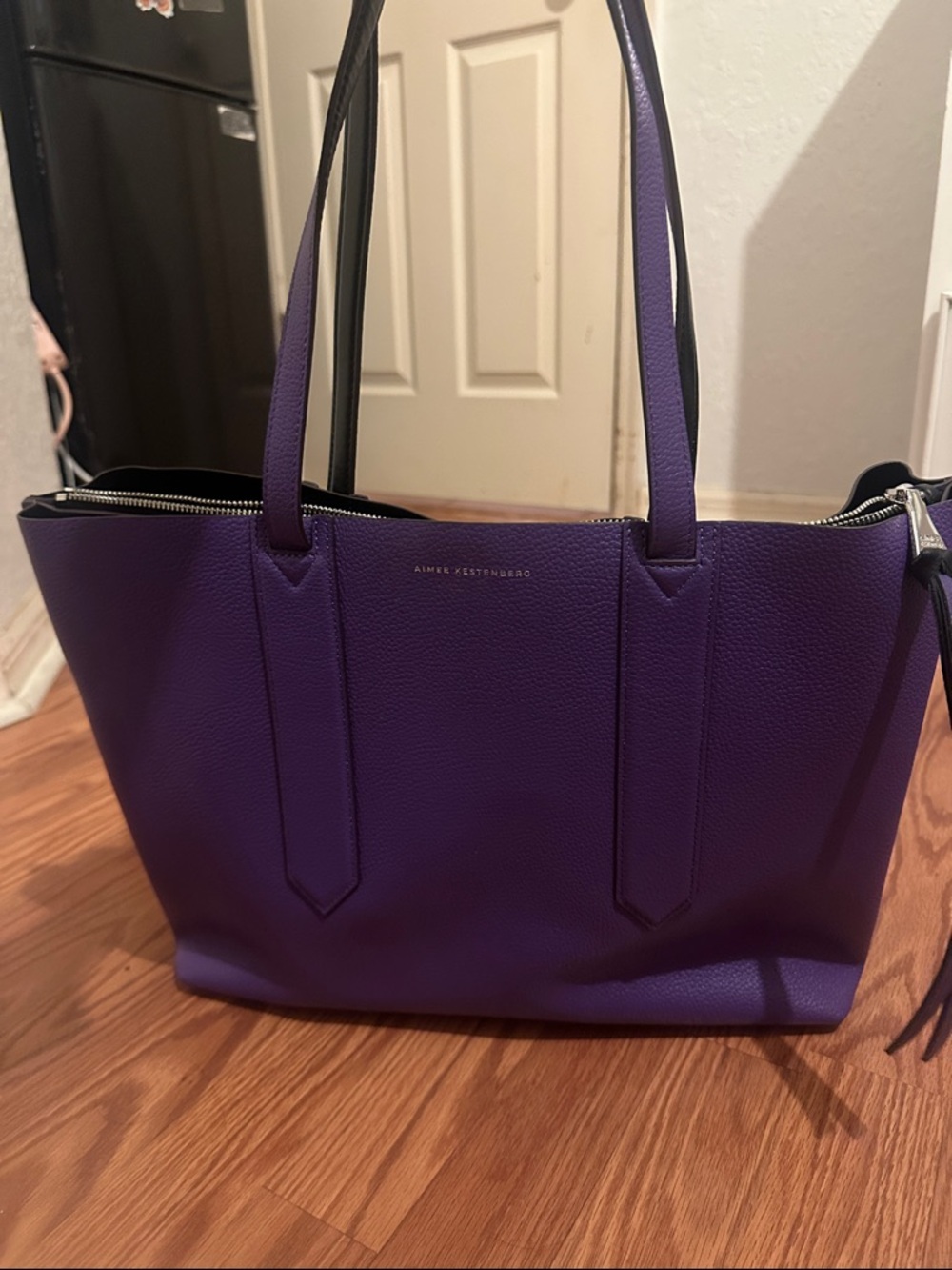 Aimee Kestenberg Vibrant Purple Leather Tote with Dual Straps